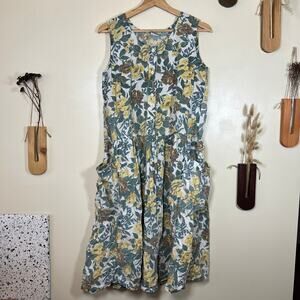 Women's Medium Sleeveless Vintage Chandri Yellow Flower Sundress